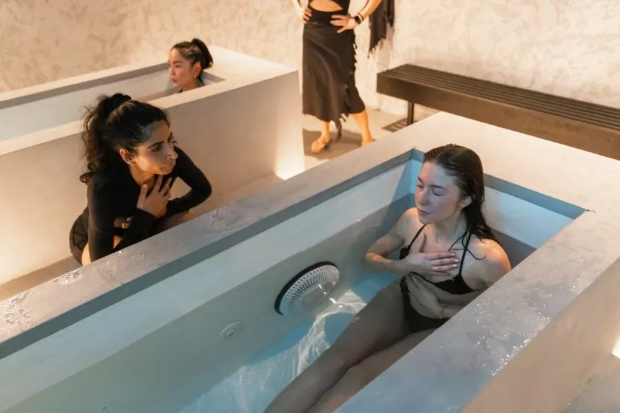 Breathwork coaching session at the NRG Haus cold plunge pools